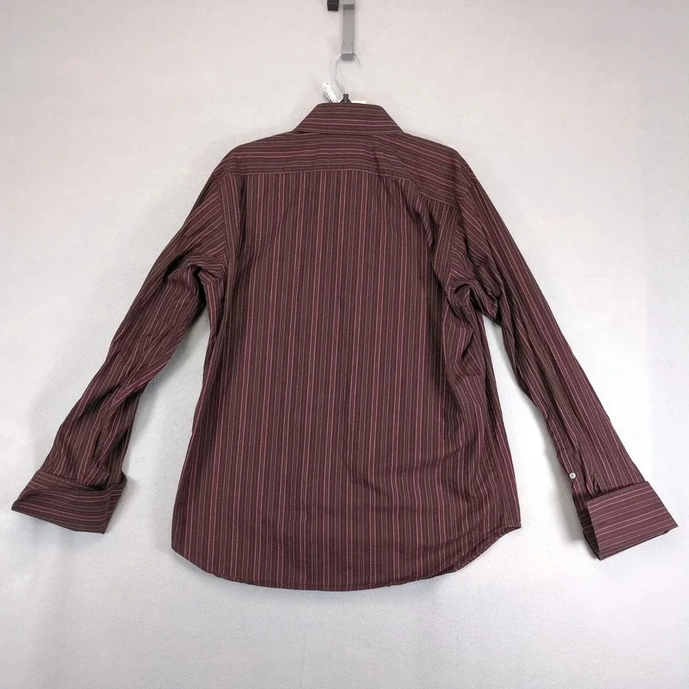 Vintage Y2K Banana Republic Brown Striped Dress Shirt Mens L French Cuff 16-16.5